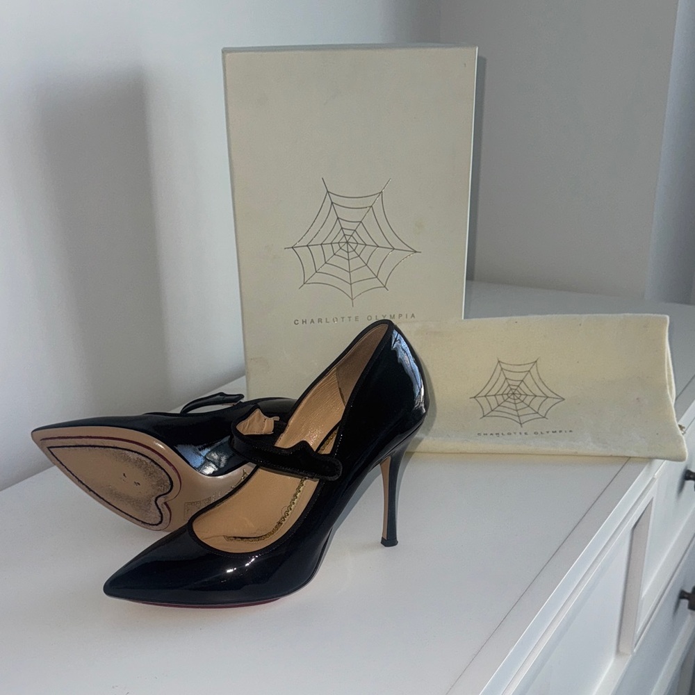 Charlotte Olympia Mary-Jane Doe Patent Leather Black Heels